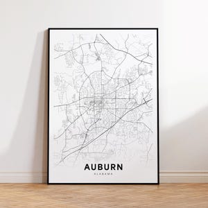 Impression de carte de la ville d'Auburn, affiche de plan de rue d'Auburn, art de carte de l'Alabama, impression de carte de rue, art mural imprimable, décoration de salon