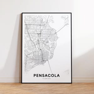 Pensacola-stadskaart afdrukken, Pensacola-stratenkaartposter, kaartkunst Florida, stratenwegenkaart afdrukken, minimalistische stadsplattegrond, woonkamerdecor