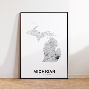 Michigan State Map Print, Michigan Map Poster, Printable Map of Michigan USA, Minimalist MI Road Map Poster, Instant Digital Download