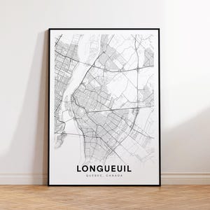 Longueuil Stadt Karte Poster, Longueuil Street Karte Poster, Quebec Karte Dekor, City Road Map Druck, druckbare Wandkunst, Wohnzimmerdekor