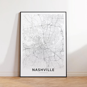 Nashville TN City Map, Nashville Street Map, Tennessee USA Map Poster, Modern City Road Map, Minimalist Map Decor, Office Wall Art