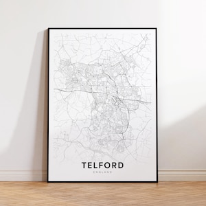 Mapa de la ciudad de Telford, impresión del mapa de Telford, póster del mapa moderno de Telford Inglaterra Reino Unido, decoración del mapa de la ciudad, mapa imprimible, descarga instantánea