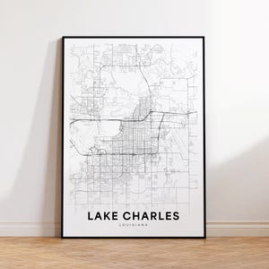 Lake Charles City Map Print, Lake Charles Street Map Poster, Louisiana Map Art, Street Road Map Print, Printable Wall Art, Living Room Decor