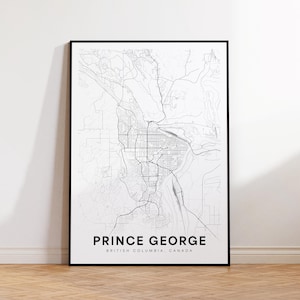 Impresión del mapa de la ciudad de Prince George, póster del mapa de calles de Prince George, decoración del mapa de Columbia Británica, impresión del mapa de carreteras de la ciudad, arte mural imprimible