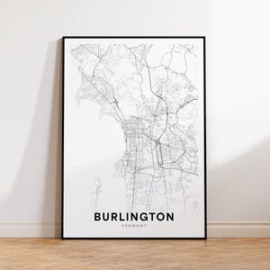 Burlington City Map Print, Burlington Street Map Poster, Vermont Map Art, Street Road Map Print, Minimalist City Map, Living Room Decor