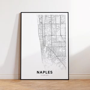 Afdruk stadskaart Napels, poster stratenkaart Napels, kaart kunst Florida, stratenwegenkaart afdrukken, minimalistische stadskaart, woonkamerdecor