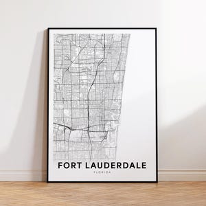 Fort Lauderdale-stadskaart afdrukken, Fort Lauderdale-kaartposter, kaartkunst Florida, stratenroutekaart afdrukken, afdrukbare muurkunst, woonkamerdecor