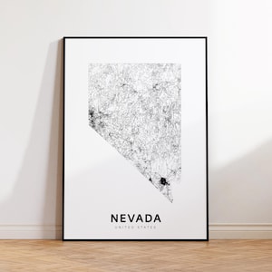 Nevada Map Print, Nevada State Map, Minimalist NV USA State Map Print Art, Nevada Gift, Printable Map Wall Art, Home Wall Decor