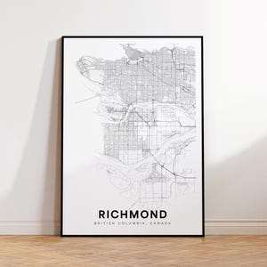 Richmond-stadskaart afdrukken, Richmond-stratenkaart poster, Brits-Columbia kaartdecor, wegenkaart stad afdrukken, afdrukbare muurkunst, instant download