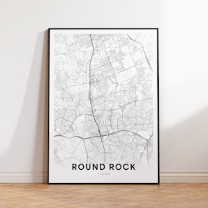 Impression de carte de roche ronde, affiche de carte de rue de roche ronde, art de carte du Texas, impression de carte de route de rue, art mural imprimable, art mural de bureau