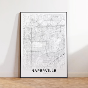 Stampa mappa della città di Naperville, poster mappa stradale di Naperville, arte mappa dell'Illinois, stampa mappa stradale, arte murale stampabile, decorazione da parete per ufficio