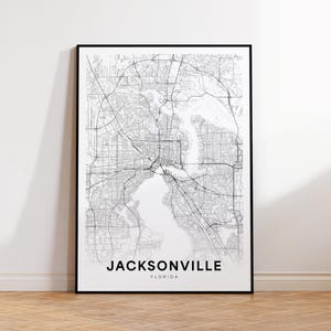 Jacksonville FL City Map, Jacksonville Street Map, Florida USA Map Poster, Modern City Road Map, Minimalist Black and White Wall Art