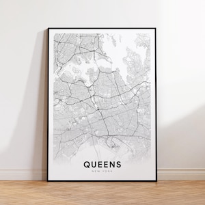Queens City Map Print, Queens Street Map Poster, New York Map Art, Street Road Map Print, Minimalist City Map, Living Room Decor