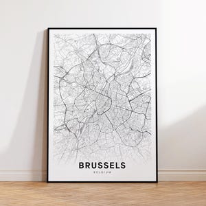 Impresión de mapa de la ciudad de Bruselas, póster de mapa callejero de Bruselas, arte de mapa de Bélgica, impresión de mapa de calles, mapa minimalista de la ciudad, decoración de sala de estar