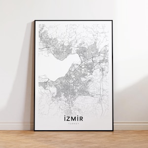 Impressão de mapa de Izmir, pôster do mapa da cidade de Izmir, arte de mapa de rua, decoração de parede moderna, presente para ela, decoração de parede de escritório, arte de parede para impressão