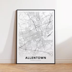 Allentown City Map Print, Allentown Street Map Poster, Pennsylvania Map Art, Street Road Map Print, Minimalist City Map, Living Room Decor