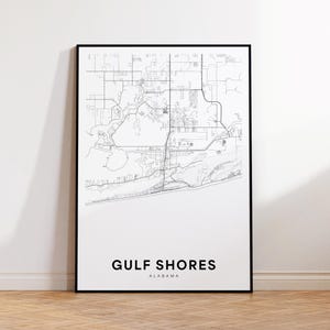 Gulf Shores-stadskaart afdrukken, Gulf Shores-stratenkaartposter, kaartkunst Alabama, stratenwegenkaart afdrukken, afdrukbare muurkunst, woonkamerdecor