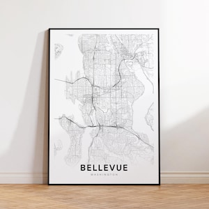 Bellevue City Map Print, Bellevue Street Map Poster, Washington Map Art, Street Road Map Print, Printable Wall Art, Living Room Decor