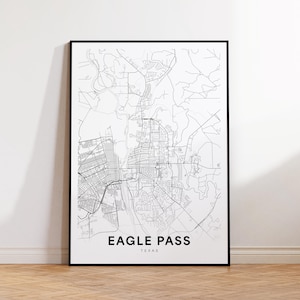 Impresión del mapa de la ciudad de Eagle Pass, póster del mapa de Eagle Pass, arte del mapa de Texas, impresión del mapa de calles, mapa minimalista de la ciudad, arte mural para oficina