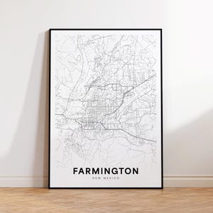 Farmington-stadskaart afdrukken, Farmington-stratenkaartposter, kaartkunst New Mexico, stratenwegenkaart afdrukken, minimalistische stadskaart, woonkamerdecor