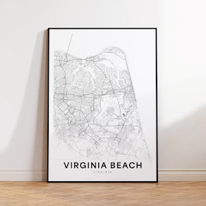 Virginia Beach City Map Poster, Virginia Beach VA Street Map, Virginia Map Print, City Road Map Print, Printable Wall Art, Living Room Decor