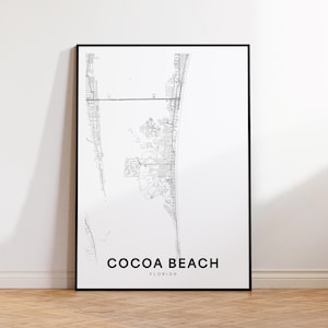 Cocoa Beach-stadskaart afdrukken, Cocoa Beach-stratenkaartposter, kaartkunst Florida, stratenwegenkaart afdrukken, minimalistische stadsplattegrond, woonkamerdecor