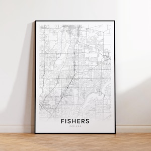 Fischer Stadt Karte Poster, Fischer Street Karte Poster, Indiana Karte Kunst, Straße Straßenkarte Drucken, druckbare Wandkunst, Wand Bürodekoration