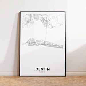 Destin-stadskaartposter, Destin FL-stratenkaart, Florida State Map Print, City Road Map Print, afdrukbare muurkunst, kantoormuurkunst