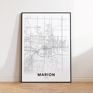 Marion City Karte Druck, Marion Street Karte Poster, Iowa Map Art, Straße Straßenkarte Drucken, minimalistische Stadtkarte, Wohnzimmerdekor