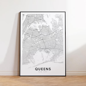Queens City Map Print, Queens Street Map Poster, Larger Queens Area Map, New York Map Art, Street Road Map Print, Minimalist City Map