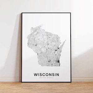 Wisconsin Map Print, Wisconsin State Map, Minimalist WI USA State Map Print Art, Wisconsin Gift, Printable Map Wall Art, Home Wall Decor