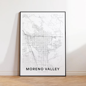 Moreno Valley kaart print, Moreno Valley stratenplan poster, Californië kaartkunst, stratenplan print, afdrukbare muurkunst, kaart downloaden