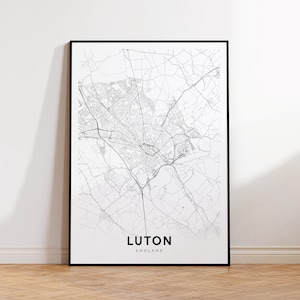 Mapa de la ciudad de Luton, impresión del mapa de Luton, póster minimalista del mapa de Luton, decoración del mapa de la ciudad, mapa imprimible, descarga instantánea