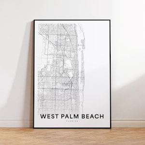 West Palm Beach kaart print, West Palm Beach FL poster, Florida kaart kunst, stratenplan print, afdrukbare muur kunst, woonkamer decor