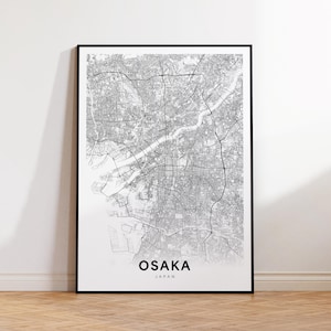 Osaka City Map Print, Osaka Street Map Poster, Japan Map Art, Black and White Map, Minimalist City Map, Digital Download