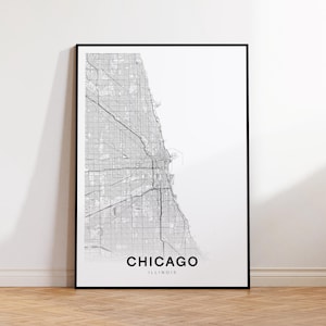 Impression de carte de Chicago, affiche de carte de la ville de Chicago, carte de l'Illinois, art de la carte des rues, décoration murale moderne, impression d'art mural maison, art mural imprimable