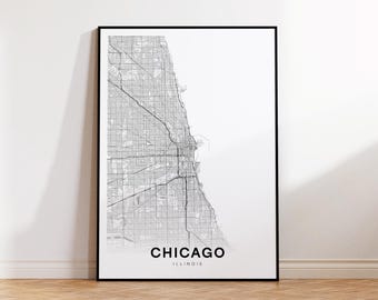 Chicago Map Print, Chicago City Map Poster, Illinois Map, Street Map Art, Modern Wall Decor, Home Wall Art Print, Printable Wall Art