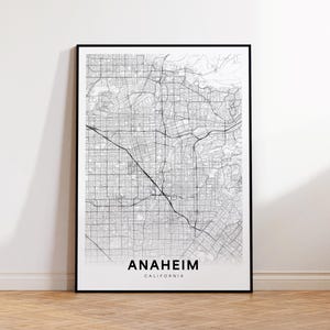 アナハイム市地図ポスター、アナハイム CA ストリートマップ、カリフォルニア市地図プリント、市道路地図プリント、印刷可能なウォールアート、リビングルームの装飾