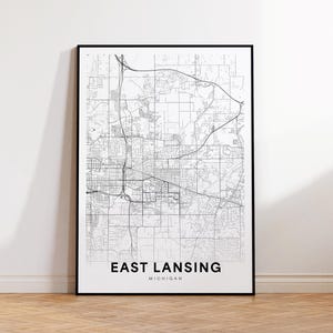 East Lansing City Karte Poster, East Lansing Street Karte Poster, South Lansing Map, Druckbare Wandkunst, Bürodeko
