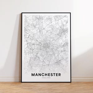 Mapa de la ciudad de Manchester, impresión del mapa de Manchester, póster minimalista del mapa de Manchester, decoración del mapa de la ciudad, mapa imprimible, descarga instantánea