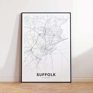 Suffolk City Map Poster, Suffolk VA Street Map, Virginia Map Print, City Street Road Map Print, Printable Wall Art, Home Decor