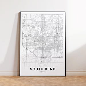 South Bend City Map Print, South Bend Street Map Poster, Indiana Map Art, Street Road Map Print, Minimalist City Map, Living Room Decor