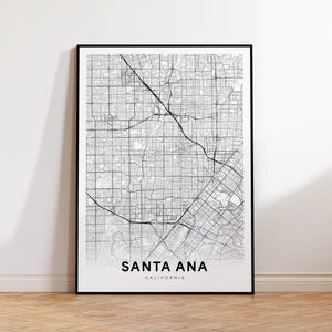 サンタアナ市地図ポスター、サンタアナCAストリートマップ、カリフォルニア市地図プリント、市道路地図プリント、印刷可能なウォールアート、リビングルームの装飾