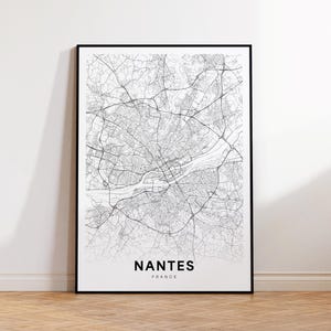 Mapa da cidade de Nantes, mapa de ruas de Nantes, mapa moderno de Nantes, França, impressão, mapa da cidade para impressão, decoração para casa, download instantâneo