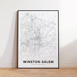 Winston-Salem NC City Map, Winston Salem Street Map, North Carolina USA Poster, Modern City Road Map, Minimalist Black and White Wall Art