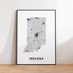 Indiana State Map Print, Indiana Map Poster, Printable Map of Indiana Area, Minimalist IN Road Map Poster, Instant Digital Download