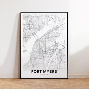 Fort Myers-stadskaart afdrukken, Fort Myers-kaartposter, kaartkunst Florida, stratenroutekaart afdrukken, afdrukbare muurkunst, kantoordecor aan de muur