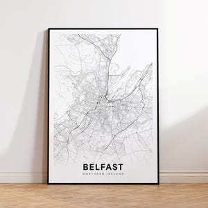 Mapa de la ciudad de Belfast, impresión del mapa de Belfast, póster minimalista del mapa de Belfast, decoración del mapa de la ciudad, mapa imprimible, descarga instantánea