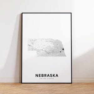 Nebraska Map Print, Nebraska State Map, Minimalist NE USA State Map Print Art, Nebraska Gift, Printable Map Wall Art, Home Wall Decor