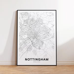 Plan de la ville de Nottingham, impression de carte de Nottingham, affiche de carte minimaliste de Nottingham UK, décor de plan de la ville, carte imprimable, téléchargement immédiat